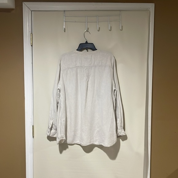 Talbots 100% Linen Long Sleeve Mandarin Collar Blouse Cream Beige - Picture 9 of 9